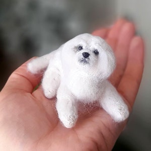 Needle felted MALTESE Dollhouse miniatures animals Miniature dog Needle felted animals Felt dog image 5