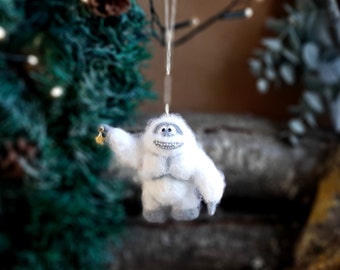 Needle felted Abominable snowman Vintage Christmas ornament yeti Christmas decor Dollhouse miniatures animals Needle felted animals