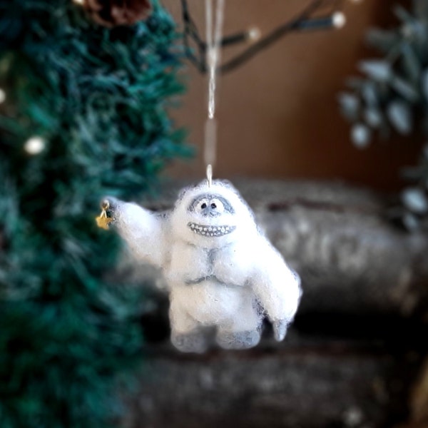 Naaldvilt Verschrikkelijke sneeuwpop Vintage kerstornament yeti kerstdecor Poppenhuisminiaturen dieren Naaldvilten dieren