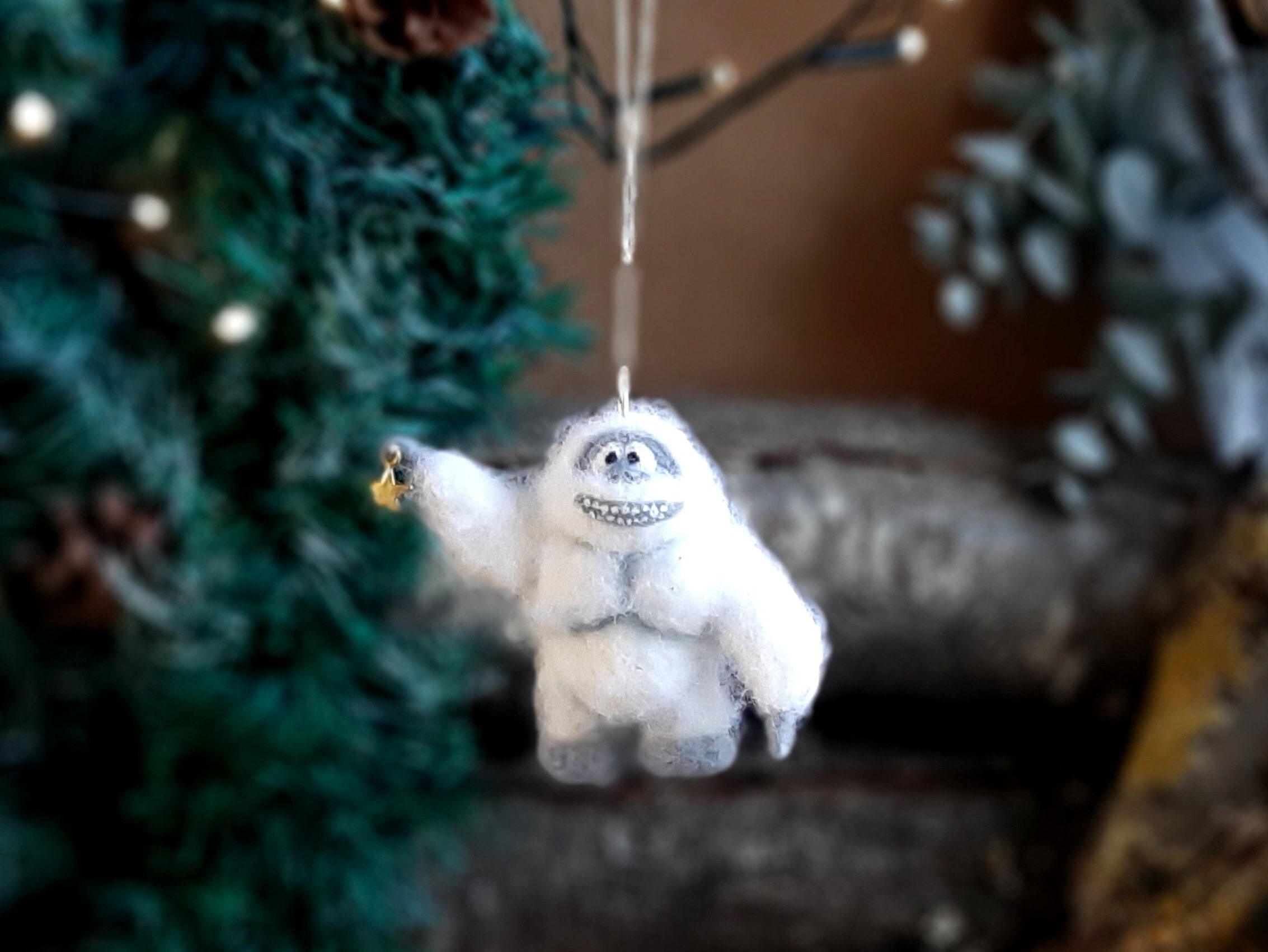 Needle Felted Abominable Snowman Vintage Christmas Ornament Yeti