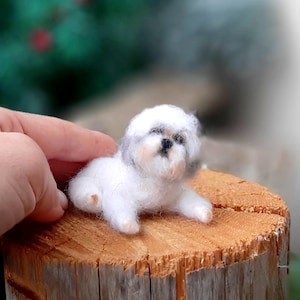 Needle felted SHIH TZU Dollhouse miniatures animals Miniature dog Needle felted animals Felt dog 画像 1