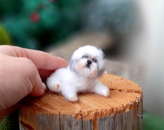 Needle felted SHIH TZU Dollhouse miniatures animals Miniature dog Needle felted animals Felt dog