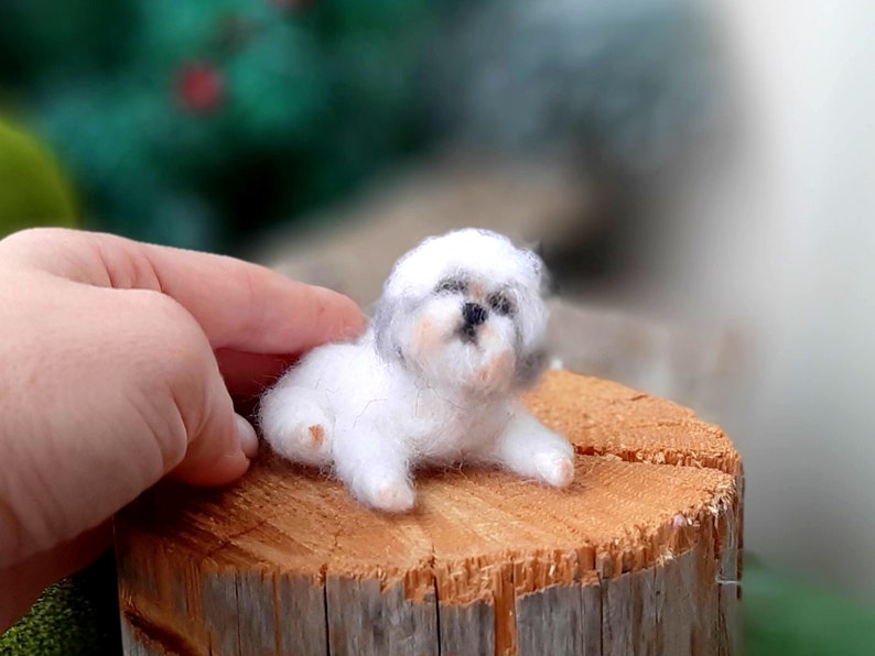 Needle felted SHIH TZU Dollhouse miniatures animals Miniature dog Needle felted animals Felt dog image 1