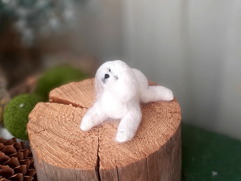 Needle felted MALTESE Dollhouse miniatures animals Miniature dog Needle felted animals Felt dog image 2