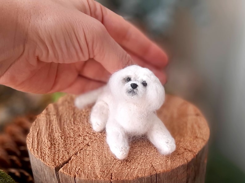 Needle felted MALTESE Dollhouse miniatures animals Miniature dog Needle felted animals Felt dog image 8