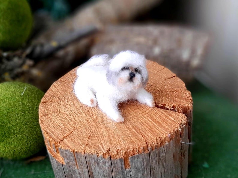 Needle felted SHIH TZU Dollhouse miniatures animals Miniature dog Needle felted animals Felt dog image 3