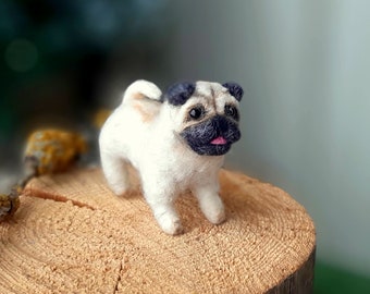 Mops Nadel gefilzte Miniaturen Tiere Miniature Nadel gefilzte Tiere