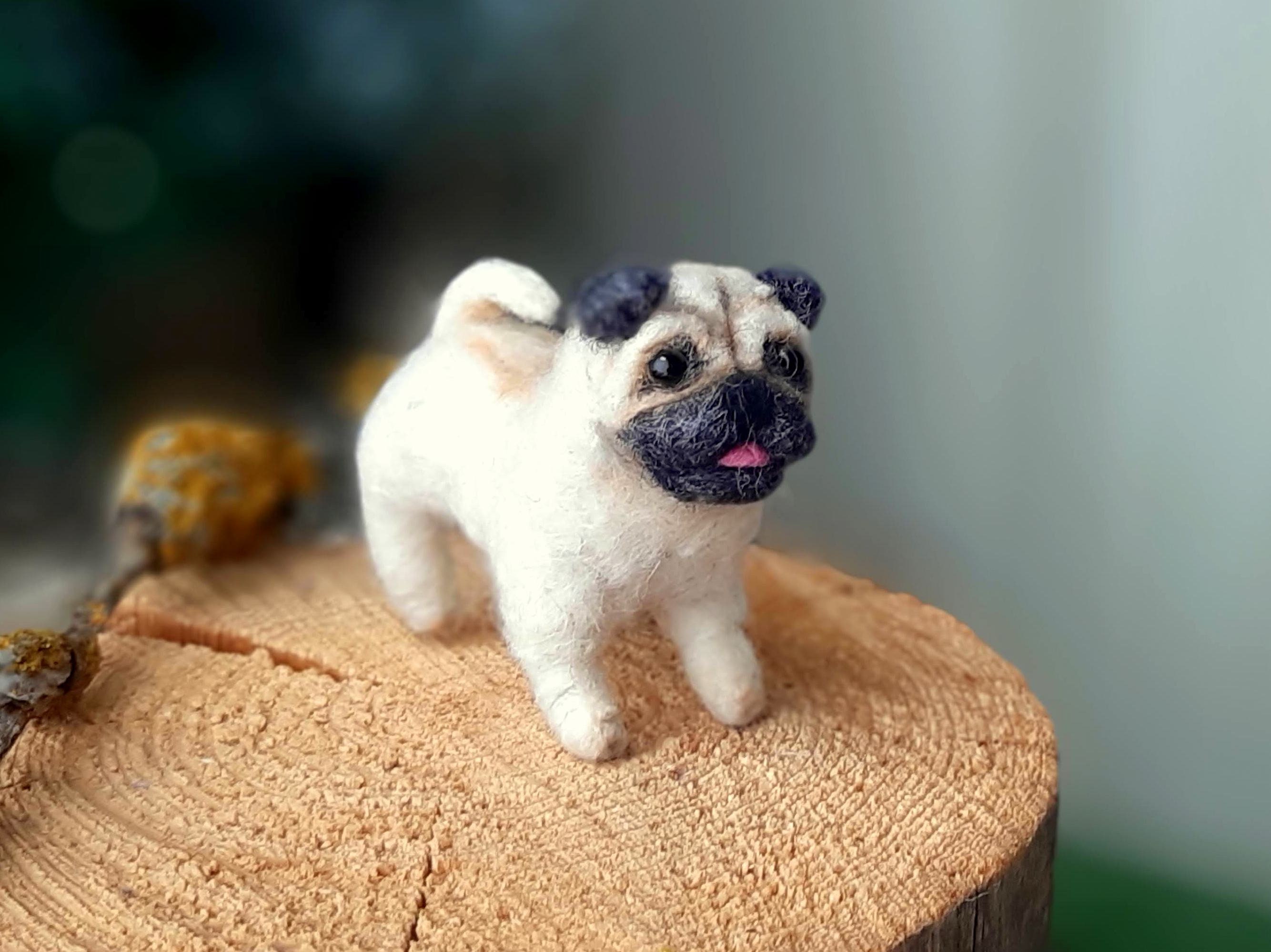 Needle Felted PUG Dollhouse Miniatures Animals Miniature Needle