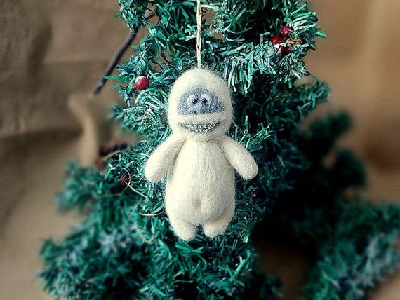Needle Felted Abominable Snowman Vintage Christmas Ornament Yeti