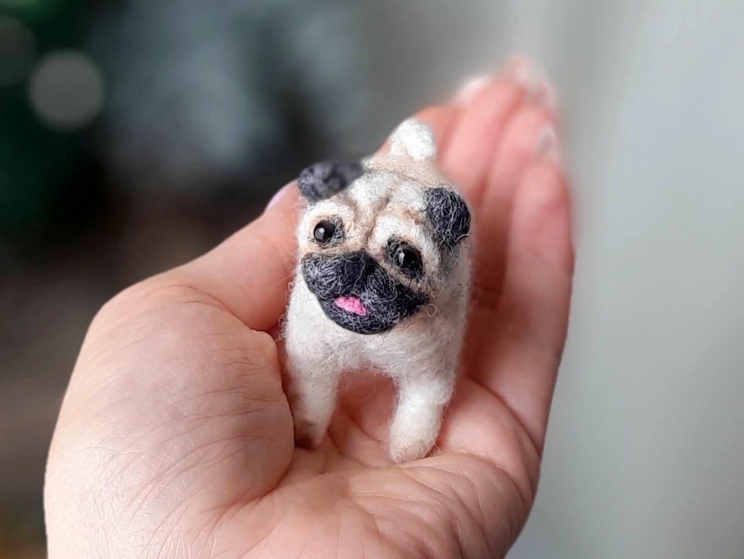 Needle Felted PUG Dollhouse Miniatures Animals Miniature Dog