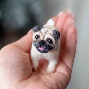 Needle felted PUG Dollhouse miniatures animals Miniature dog Needle felted animals