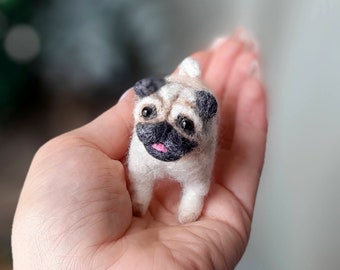 Needle felted PUG Dollhouse miniatures animals Miniature dog Needle felted animals