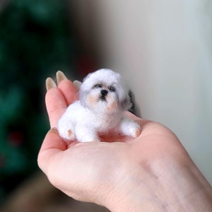 Needle felted SHIH TZU Dollhouse miniatures animals Miniature dog Needle felted animals Felt dog 画像 8