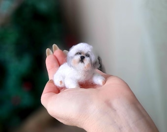 Needle felted SHIH TZU Dollhouse miniatures animals Miniature dog Needle felted animals