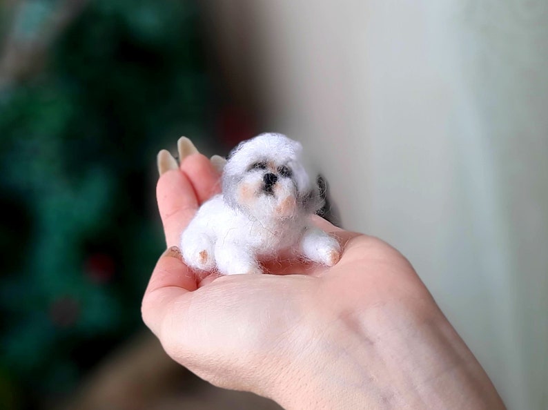 Needle felted SHIH TZU Dollhouse miniatures animals Miniature dog Needle felted animals Felt dog 画像 8