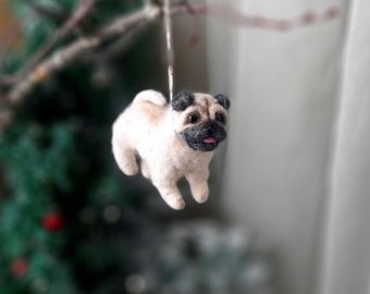 Mops Nadel gefilzt, Weihnachtsschmuck, Hundeschmuck, Puppenhaus Miniaturen Tiere Miniatur Nadel gefilzte Tiere