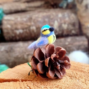 Tiny TITMOUSE BIRDS ornament Dollhouse miniatures Needle Felted birds