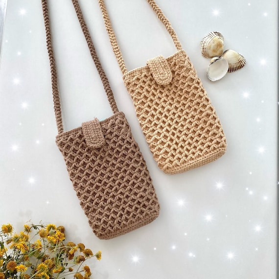 Crochet Phone Bag Phone Case Phone Holder Beige Crossbody 