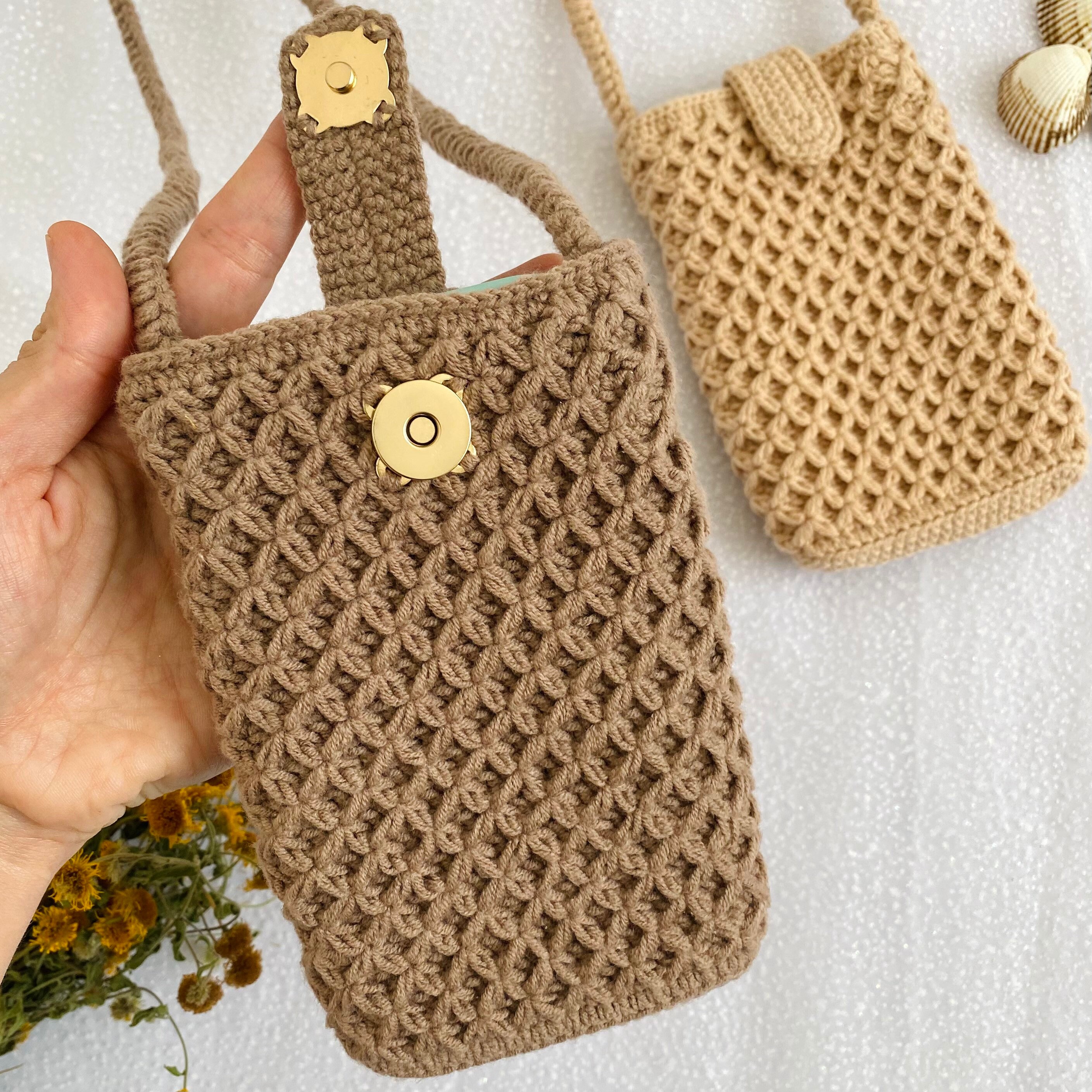 Crochet Phone Bag, Phone Case, Phone Holder, Beige Crossbody Phone Bag ...