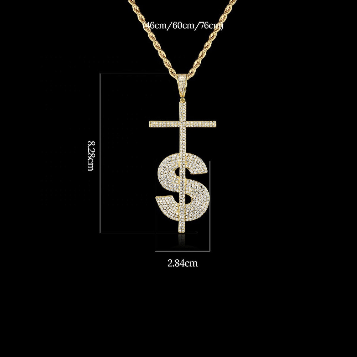 Hip Hop Cz Diamond Gold Cross Dollar Sign Pendant Necklace Etsy
