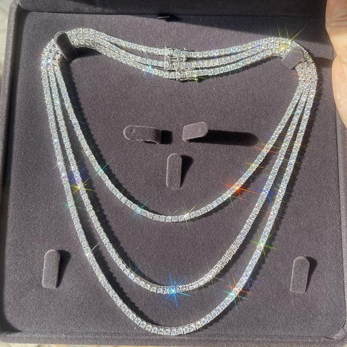 925 Sterling Silber Tennis Kette mit D Farbe Lab Diamond Etsy