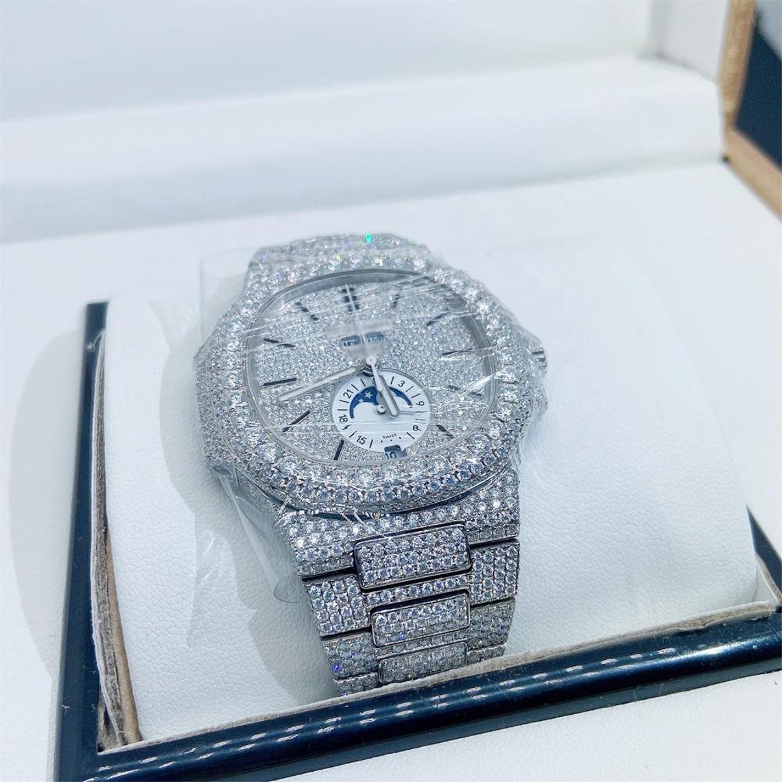 Customized Iced Out Lab Diamonds Watch Buss Down Moissanite Etsy