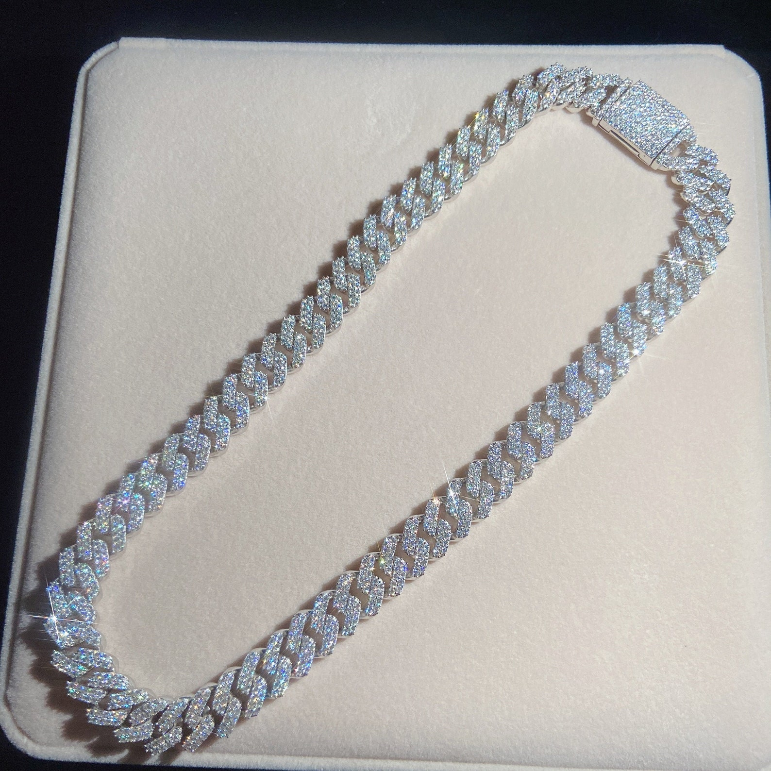 Vvs1 Diamond Silver Moissanite Cuban Link Chain Necklace 925 Etsy