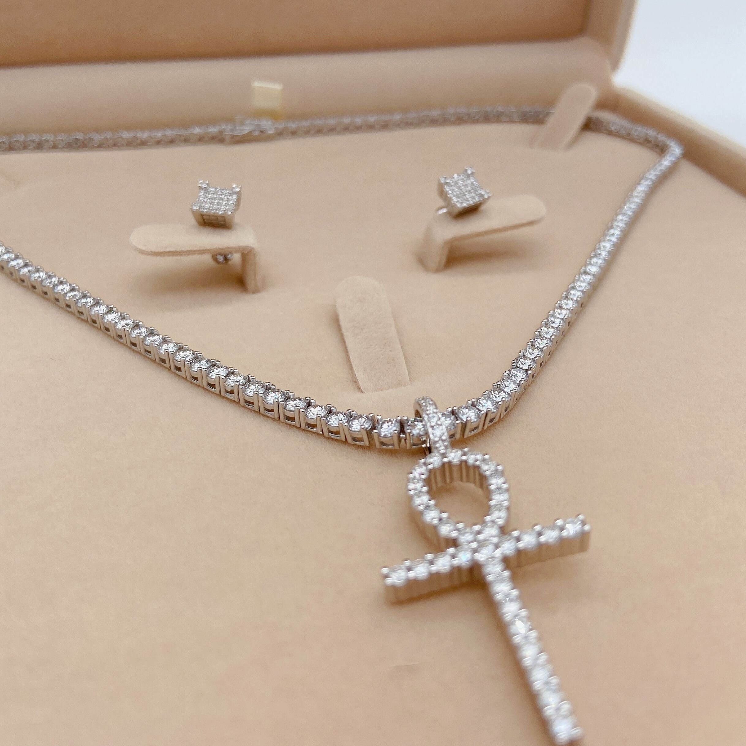 Iced Out Kreuz/Tennis Kette Set.925 Sterling Silber Weißgold Etsy