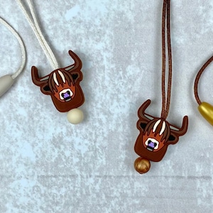 Fidget necklace, highland cow, fidget toys, stim necklace, fidgets, stim toy, silicone necklace, stim jewelry, sensory toys, stimming toys
