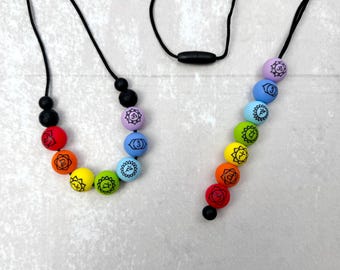 Silicone Chakra Necklace, Chakra Jewelry, Sensory Fidget Toy, Stimming Rainbow Accessory