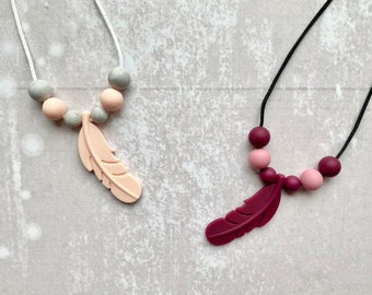Feather Fidget Necklace, Silicone Sensory Toy, Stim Jewelry