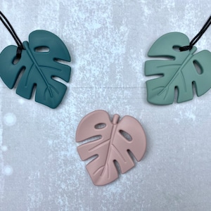 Chew necklace, monstera leaf, chewelry, mama necklace, fidget toy adult, stim toy adult, fidget necklace, sensory toys, fidgets
