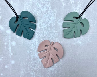 Chew necklace, monstera leaf, chewelry, mama necklace, fidget toy adult, stim toy adult, fidget necklace, sensory toys, fidgets