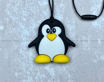 Collar masticable de pingüino, joyería sensorial de silicona para estimular la mente, joyería masticable para adultos.