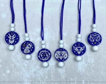 Zodiac Sign Blue Fidget Necklace, Sensory Toy, Silicone Stim Jewelry