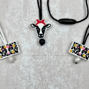 Fidget necklace, cow, stim toy, fidgets, sensory toys, stim jewelry, stimming toys, silicone necklace, fidget toys, fidgeting necklace