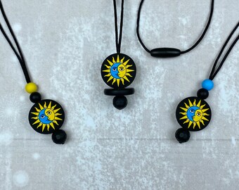 Silicone Yin Yang Fidget Necklace, Sensory Stim Toy, Sun Moon Pendant, Adult Stimming Jewelry