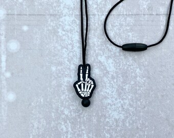 Skeleton Hand Peace Fidget Necklace, Sensory Jewelry, Stim Toy