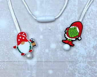 Christmas Gnome Fidget Necklace, Silicone Sensory Toy, Stim Jewelry