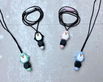 Collar antiestrés de pingüino de silicona, juguete estimulante de silicona, joyería sensorial