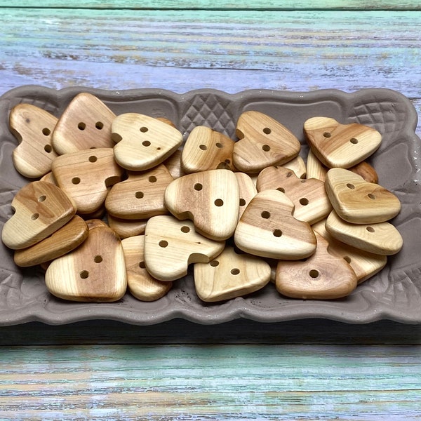 Wooden buttons, heart, juniper wood, craft supplies, eco friendly, heart pendant, wooden beads, montessori materials, unfinished wood