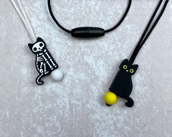 Black Cat Fidget Necklace, Silicone Stim Toy, Sensory Jewelry