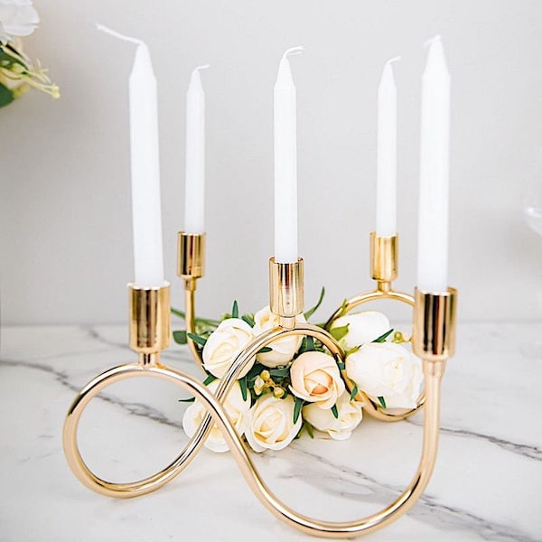 9 x 6 in Gold 5 Arm Metal Candelabra Taper Candle Holder