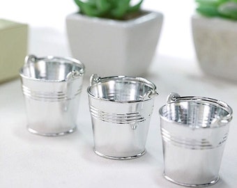 12 Silver 2 in Mini Pail Bucket Planter Party Favor Candy Gift Holders