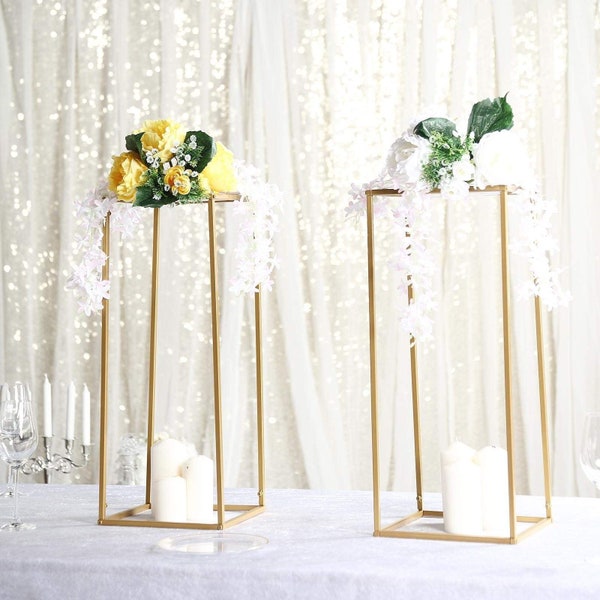 2 pcs 24 in tall Matte Metal Geometric Rectangular Stands Flower Vase Holders