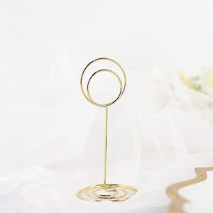 10 Gold 3.5 in Metal Table Number Sign Holder Stands Circle Place Card Clips