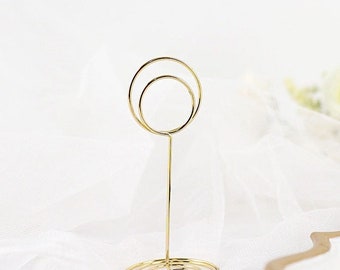 10 Gold 3.5 in Metal Table Number Sign Holder Stands Circle Place Card Clips