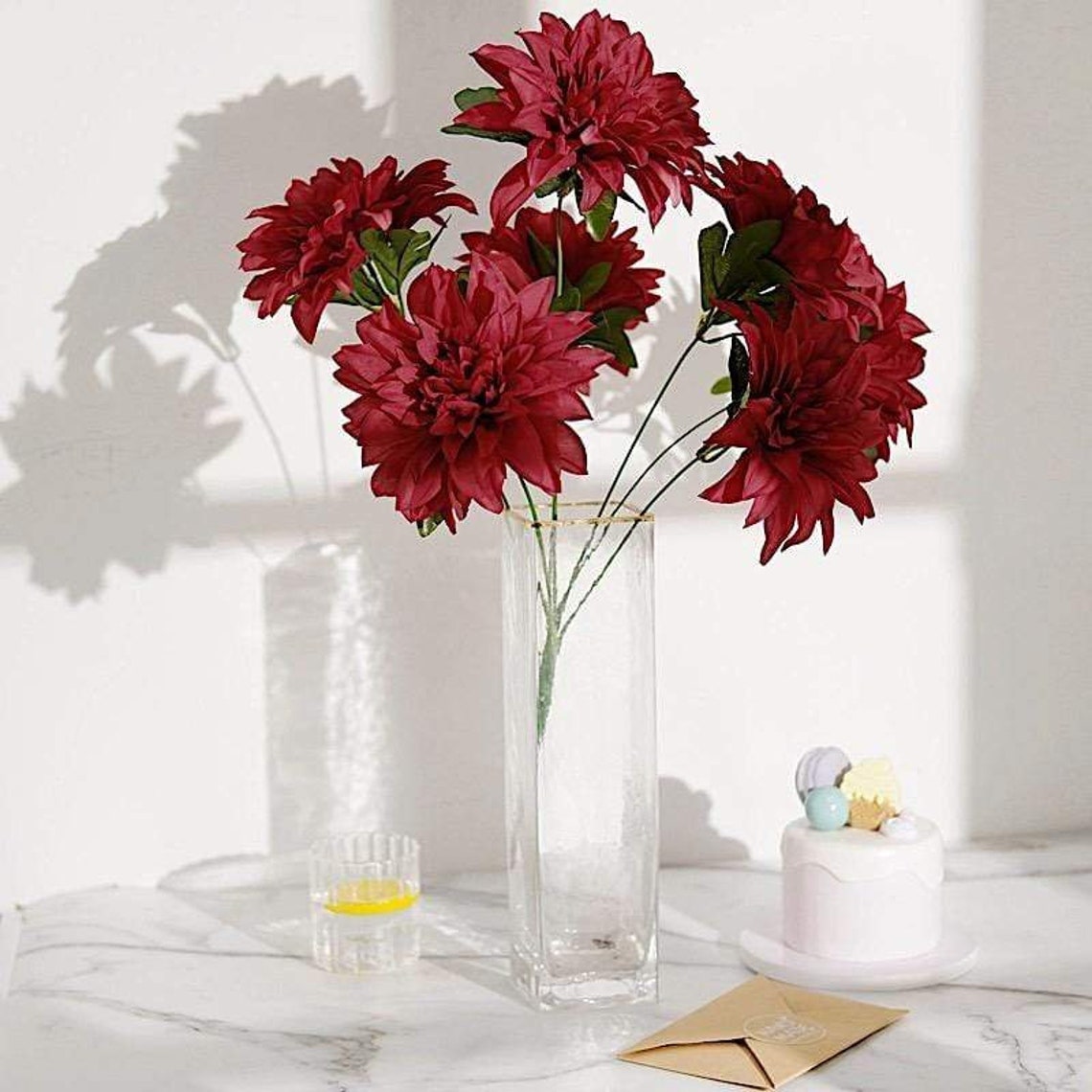 2 Red 20 in tall Silk Dahlia Bushes Artificial Flowers Etsy