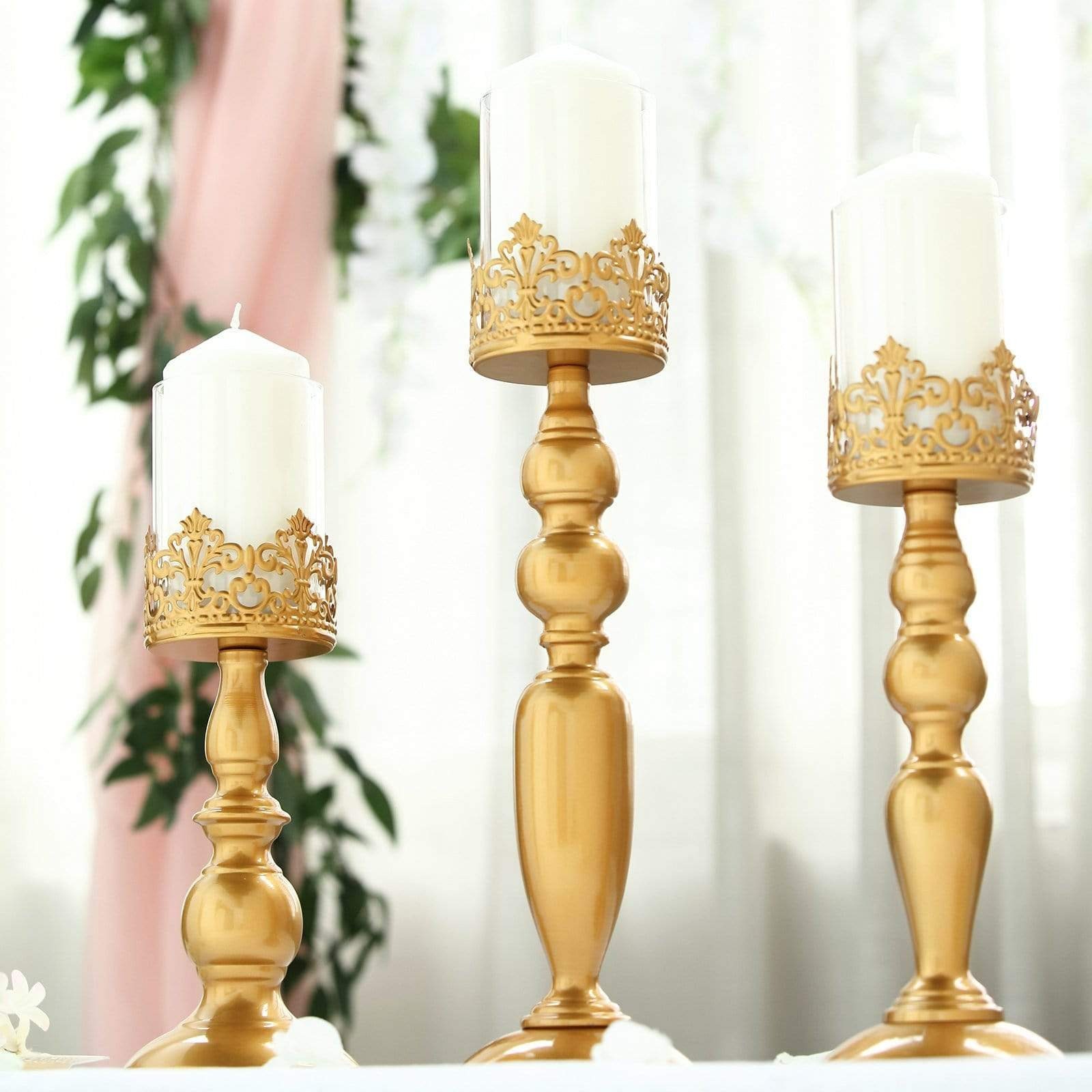 3 Gold 12 14 17 in Tall Metal With Lacy Trim Glass Candle - Etsy Australia