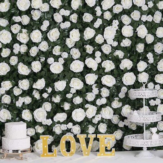 24x18 in White and Green Silk Rose Flowers Wall Backdrop Panel Etsy